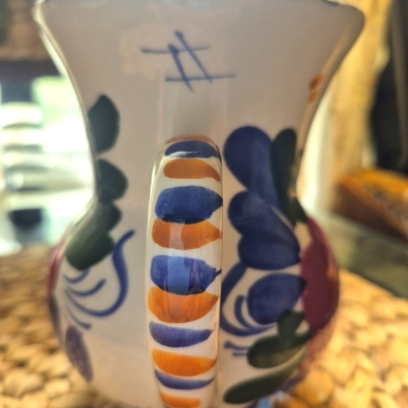 Floral Ceramic Pitcher Spanish Floral Art Pottery - Picture 4 of 7